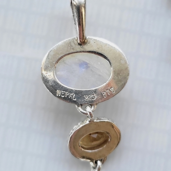 Vtg set | Citrine and rainbow moonstone sterling silver earrings & pendant - Picture 11 of 13